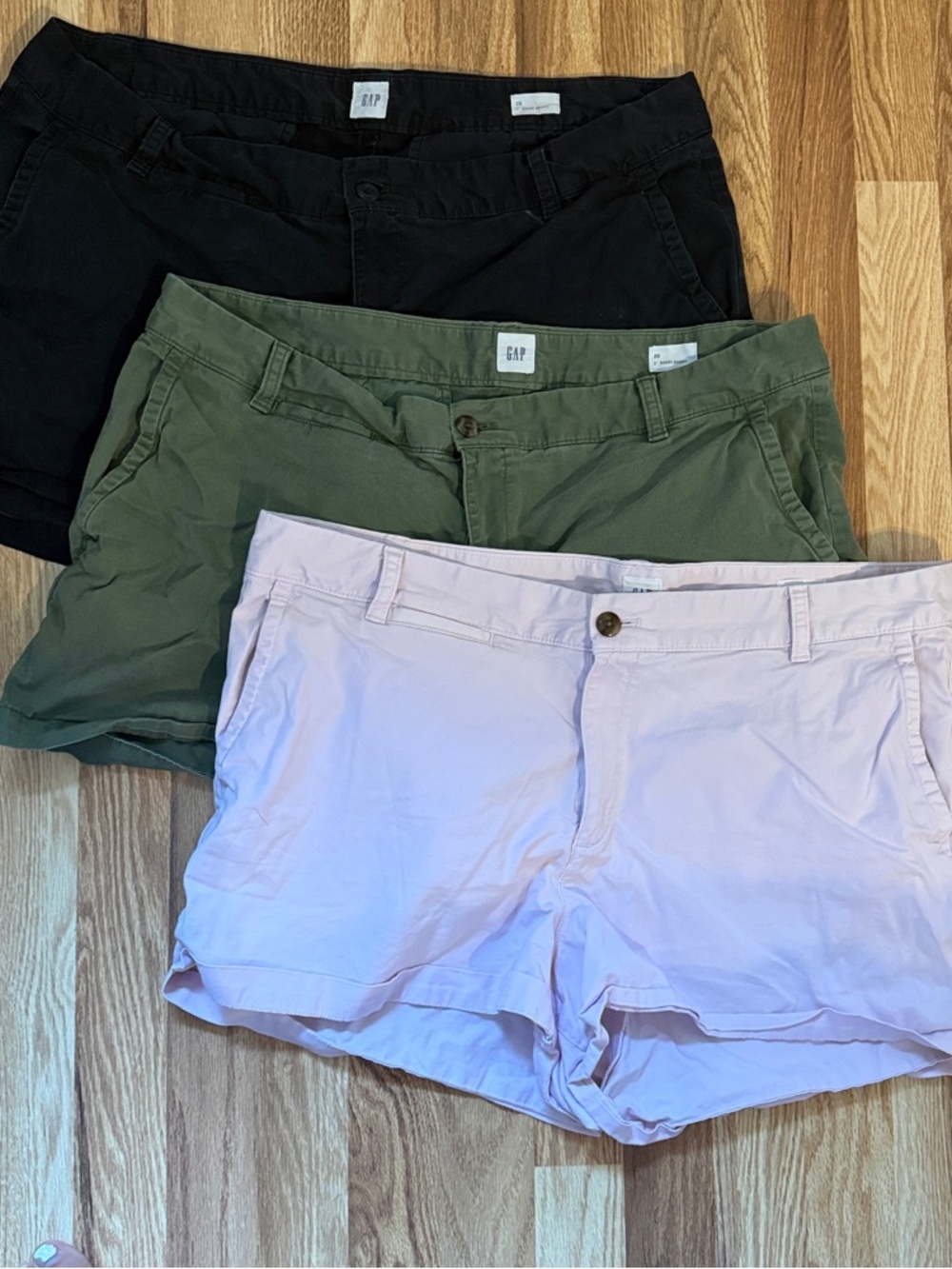 GAP Women’s Casual Shorts Trio - Black, Olive, Light Pink